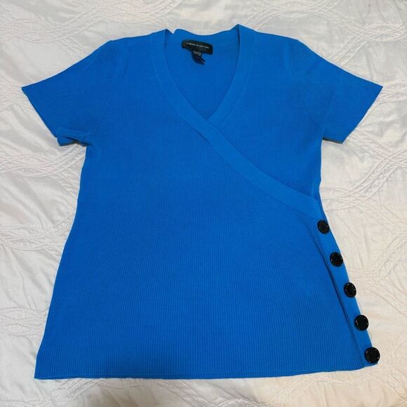 Cable & Gauge Ribbed Vibrant Blue V-Neck Button Shirt L - Picture 1 of 4